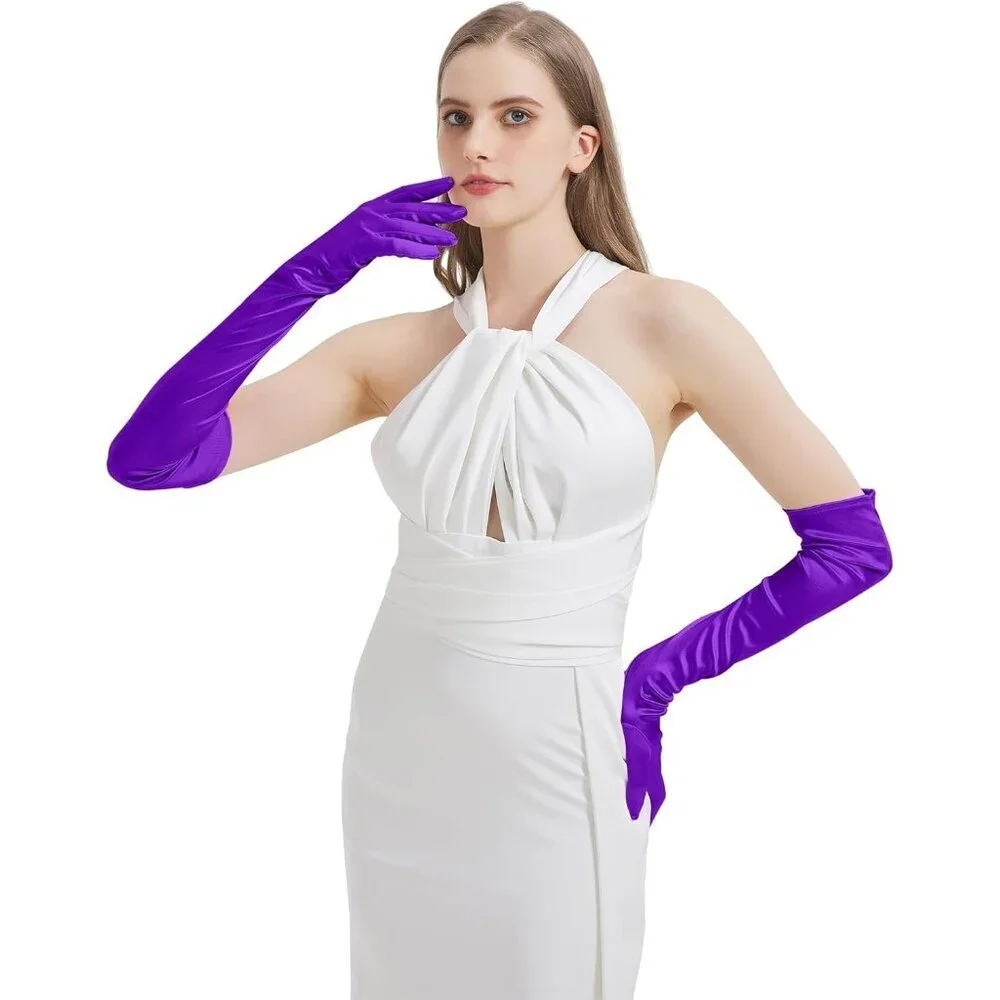 Women's Purple Imported Satin Elbow Length Halloween Cosplay Opera Gloves